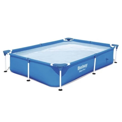Bestway 56545E Steel Pro 7.25 x 4.9 x 1.4 Ft Outdoor Rectangular Frame Above Ground Family Kids Swimming Pool with Easy Setup and Solution Blend, Blue 1 Bestway 56545E Steel Pro 7.25 x 4.9 x 1.4 Ft Outdoor Rectangular Frame Above Ground Family Kids Swimming Pool with Easy Setup and Solution Blend, Blue
