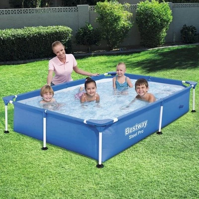 Bestway 56545E Steel Pro 7.25 x 4.9 x 1.4 Ft Outdoor Rectangular Frame Above Ground Family Kids Swimming Pool with Easy Setup and Solution Blend, Blue 2 Bestway 56545E Steel Pro 7.25 x 4.9 x 1.4 Ft Outdoor Rectangular Frame Above Ground Family Kids Swimming Pool with Easy Setup and Solution Blend, Blue - Image 2