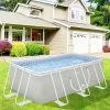 Outsunny 14' x 8' x 4' Above Ground Swimming Pool, Rectangular Steel Frame, Non-Inflatable, Filter Pump, Light Grey