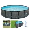 Summer Waves P2001448E14ft x 48in Round Frame Above Ground Swimming Pool Set with Ladder, Skimmer Pump, Cartridge, Ladder, and Maintenance Kit, Gray