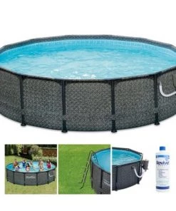 Summer Waves P2001448E14ft x 48in Round Frame Above Ground Swimming Pool Set with Ladder, Skimmer Pump, Cartridge, Ladder, and Maintenance Kit, Gray