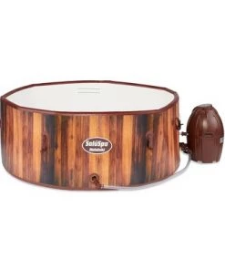 Bestway 54190E SaluSpa Helsinki 7 Person Portable Inflatable Round Hot Tub Spa with 81 Air Jets, Cover, Pump, and Integrated Filter, Wood Print