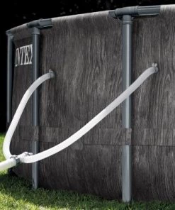 Intex 26749ST 12 Foot x 30 Inch Round Greywood Prism Steel Frame Premium Above Ground Pool Set with Filter Cartridge Pump & Pool Liner, Gray Woodgrain