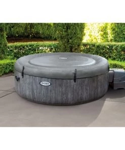 Intex Greywood Deluxe 4 Person Portable Inflatable Hot Tub Spa w LED Light, Gray