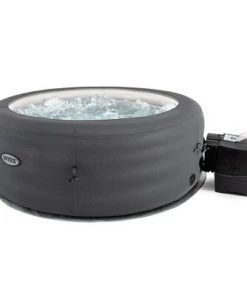 Intex 28481E Simple Spa 77in x 26in Outdoor Portable Inflatable 4-Person Round Heated Hot Tub Spa with 100 Bubble Jets, Filter Pump, and Cover, Gray