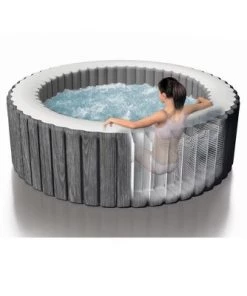 Intex 28439E Greywood Deluxe 4 Person Inflatable Hot Tub w/ LED Light Bundled w/ Type S1 Pool Filters, Attachable Cup Holder, & Inflatable Headrest