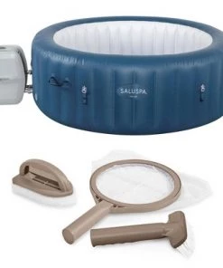 Bestway SaluSpa Milan Airjet Plus Inflatable Hot Tub Spa with Intex PureSpa Hot Tub Maintenance Brush, Skimmer and Scrubber Accessory Kit