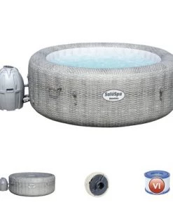 Bestway SaluSpa AirJet Inflatable 6 Person Honolulu Hot Tub and Intex PureSpa Spa Maintenance Accessory Kit with Brush, Skimmer, and Scrubber