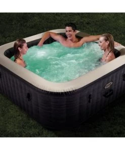 Intex PureSpa Plus Portable Inflatable Square Hot Tub Spa with Bubble Jets and Built In Heater Pump, Greystone