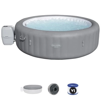 Bestway SaluSpa Grenada 8 Person Portable Inflatable Round Outdoor Hot Tub Spa with 190 Massage Air Jets, Pump, & Integrated Filter, Gray 1 Bestway SaluSpa Grenada 8 Person Portable Inflatable Round Outdoor Hot Tub Spa with 190 Massage Air Jets, Pump, & Integrated Filter, Gray