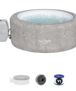 Bestway SaluSpa Zurich 4-Person Portable Inflatable Round Hot Tub, Energy Efficient Spa w/ 120 Massage Jets, Pump, & Integrated Filter, Gray