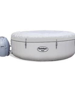 Bestway 54149E SaluSpa Paris AirJet Outdoor Portable Inflatable 6 Person Hot Tub Spa with Digital Control Panel, Cover, Liner, and Pump, Gray