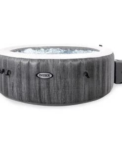 Intex 28439EP PureSpa Plus Greywood Inflatable Hot Tub Bubble Jet Spa with 4 Battery Powered Submersible Multi-Colored LED Lights