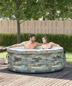 Outsunny 2-3 Person Inflatable Portable Hot Tub Outdoor Round Heated Spa with 108 Heated Air Jets, Pump, Cover, 2 Filter Cartridges, Mixed Grey