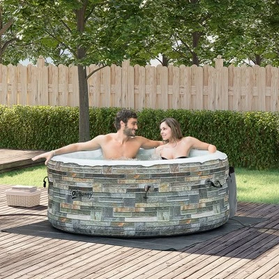 Outsunny 2-3 Person Inflatable Portable Hot Tub Outdoor Round Heated Spa with 108 Heated Air Jets, Pump, Cover, 2 Filter Cartridges, Mixed Grey 1 Outsunny 2-3 Person Inflatable Portable Hot Tub Outdoor Round Heated Spa with 108 Heated Air Jets, Pump, Cover, 2 Filter Cartridges, Mixed Grey