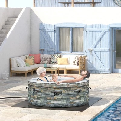 Outsunny 2-3 Person Inflatable Portable Hot Tub Outdoor Round Heated Spa with 108 Heated Air Jets, Pump, Cover, 2 Filter Cartridges, Mixed Grey 2 Outsunny 2-3 Person Inflatable Portable Hot Tub Outdoor Round Heated Spa with 108 Heated Air Jets, Pump, Cover, 2 Filter Cartridges, Mixed Grey - Image 2