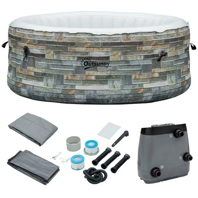 Outsunny 2-3 Person Inflatable Portable Hot Tub Outdoor Round Heated Spa with 108 Heated Air Jets, Pump, Cover, 2 Filter Cartridges, Mixed Grey 3 Outsunny 2-3 Person Inflatable Portable Hot Tub Outdoor Round Heated Spa with 108 Heated Air Jets, Pump, Cover, 2 Filter Cartridges, Mixed Grey - Image 3