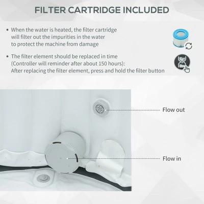 Outsunny 2-3 Person Inflatable Portable Hot Tub Outdoor Round Heated Spa with 108 Heated Air Jets, Pump, Cover, 2 Filter Cartridges, Mixed Grey 4 Outsunny 2-3 Person Inflatable Portable Hot Tub Outdoor Round Heated Spa with 108 Heated Air Jets, Pump, Cover, 2 Filter Cartridges, Mixed Grey - Image 4