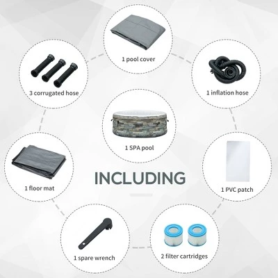 Outsunny 2-3 Person Inflatable Portable Hot Tub Outdoor Round Heated Spa with 108 Heated Air Jets, Pump, Cover, 2 Filter Cartridges, Mixed Grey 5 Outsunny 2-3 Person Inflatable Portable Hot Tub Outdoor Round Heated Spa with 108 Heated Air Jets, Pump, Cover, 2 Filter Cartridges, Mixed Grey - Image 5