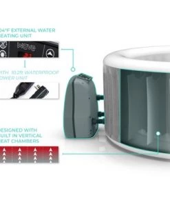 Wave Atlantic 2 to 4 Person Relaxing Inflatable Portable 105 Powerful Jet Hot Tub Spa with Filter, Cover, and Control Panel, Graywood