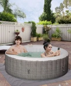 Outsunny 4-6 Person Inflatable Portable Hot Tub Spa 82'' x 26'' Outdoor Round Heated Spa w/ 130 Bubble Jets, Cover, Filter Cartridges