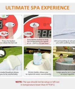 Outsunny 4-6 Person Inflatable Portable Hot Tub Spa 82'' x 26'' Outdoor Round Heated Spa w/ 130 Bubble Jets, Cover, Filter Cartridges -Swimming Pools Sales unnamed file 929