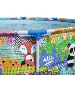 Bestway Steel Pro Easy Setup Kiddie Panda Rainbow Jungle Print 9 Foot DuraPlus Reinforced Puncture Resistant Round Above Ground Swimming Pool