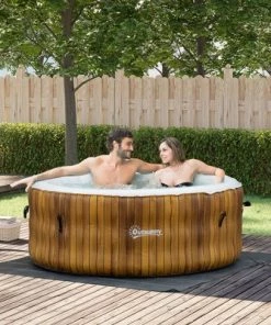 Outsunny 4 Person Inflatable Portable Hot Tub Outdoor Round Heated Spa with 108 Jets, Pump, Cover, Filter Cartridges, Brown