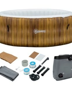 Outsunny 4 Person Inflatable Portable Hot Tub Outdoor Round Heated Spa with 108 Jets, Pump, Cover, Filter Cartridges, Brown -Swimming Pools Sales unnamed file 955