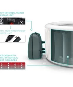 Wave Atlantic 2 to 4 Person Relaxing Inflatable Portable 105 Powerful Jet Hot Tub Spa with Filter, Cover, and Control Panel, White Wood