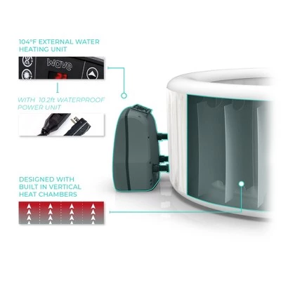 Wave Atlantic 2 to 4 Person Relaxing Inflatable Portable 105 Powerful Jet Hot Tub Spa with Filter, Cover, and Control Panel, White Wood 1 Wave Atlantic 2 to 4 Person Relaxing Inflatable Portable 105 Powerful Jet Hot Tub Spa with Filter, Cover, and Control Panel, White Wood