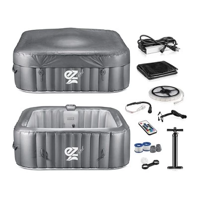 SereneLife Outdoor Portable 4 Person Inflatable Square Heated Spa Hot Tub Spa with 130 Bubble Jets, Filter Pump, Remote Control, and LED Lights 1 SereneLife Outdoor Portable 4 Person Inflatable Square Heated Spa Hot Tub Spa with 130 Bubble Jets, Filter Pump, Remote Control, and LED Lights