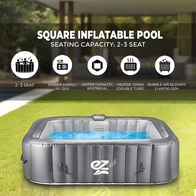 SereneLife Outdoor Portable 4 Person Inflatable Square Heated Spa Hot Tub Spa with 130 Bubble Jets, Filter Pump, Remote Control, and LED Lights 2 SereneLife Outdoor Portable 4 Person Inflatable Square Heated Spa Hot Tub Spa with 130 Bubble Jets, Filter Pump, Remote Control, and LED Lights - Image 2